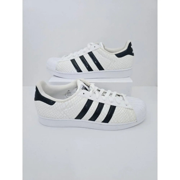 adidas Other - Adidas Superstar Snakeskin White Black Lace Up Leather Mens Sneakers Shoes 9.5